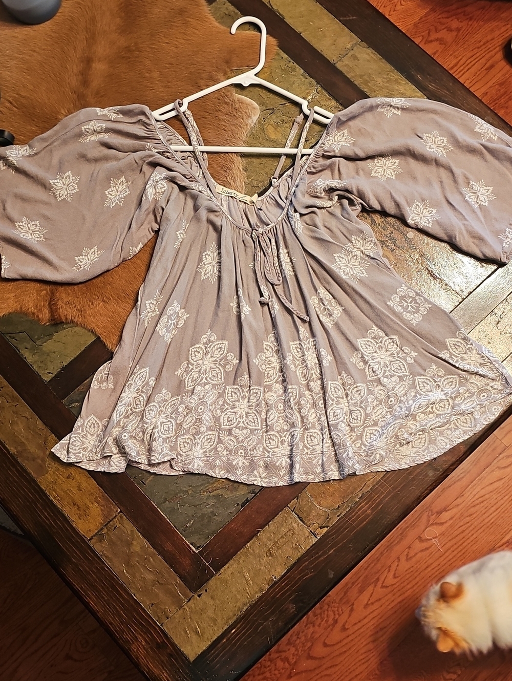 Liberty Love Lavender Taupe Embroidered Peasant Blouse